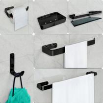 Kit Para Banheiro Marin Preto 6 Peças Fumê Kit Para Banheiro Marin Preto 6 Peças Fumê