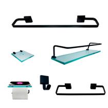 Kit Para Banheiro Montana Luxo Premium Preto Vidro Incolor Kit Para Banheiro Montana Luxo Premium Preto Vidro Incolor