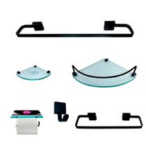 Kit Para Banheiro Montana Luxo Premium Preto Vidro Mod Incolor - Uni Vendas