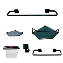 Kit Para Banheiro Montana Luxo Premium Preto Vidro Sext Fumê Kit Para Banheiro Montana Luxo Premium Preto Vidro Sext Fumê