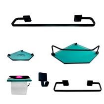 Kit Para Banheiro Montana Luxo Premium Preto Vidro Sext Verde Kit Para Banheiro Montana Luxo Premium Preto Vidro Sext Verde