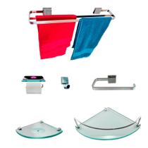 Kit Para Banheiro Panamá De Alumínio Vidro Modelado Incolor