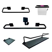 Kit Para Banheiro Platinum Luxo Premium Preto Vidro Fumê