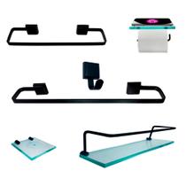 Kit Para Banheiro Platinum Luxo Premium Preto Vidro Incolor