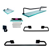 Kit Para Banheiro Platinum Luxo Premium Preto Vidro Incolor