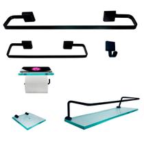Kit Para Banheiro Platinum Luxo Premium Preto Vidro Incolor Kit Para Banheiro Platinum Luxo Premium Preto Vidro Incolor