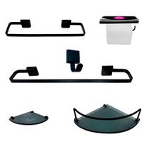 Kit Para Banheiro Platinum Luxo Premium Preto Vidro Mod Fumê Kit Para Banheiro Platinum Luxo Premium Preto Vidro Mod Fumê