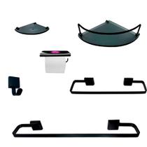 Kit Para Banheiro Platinum Luxo Premium Preto Vidro Mod Fumê Kit Para Banheiro Platinum Luxo Premium Preto Vidro Mod Fumê