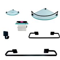 Kit Para Banheiro Platinum Luxo Premium Preto Vidro Mod Incolor