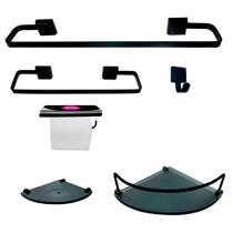 Kit Para Banheiro Platinum Luxo Premium Preto Vidro Modelado Fumê Kit Para Banheiro Platinum Luxo Premium Preto Vidro Modelado Fumê