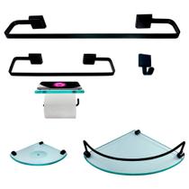 Kit Para Banheiro Platinum Luxo Premium Preto Vidro Modelado Incolor Kit Para Banheiro Platinum Luxo Premium Preto Vidro Modelado Incolor