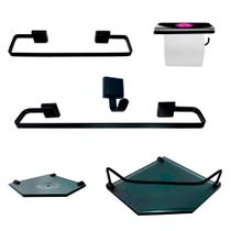 Kit Para Banheiro Platinum Luxo Premium Preto Vidro Sext Fumê