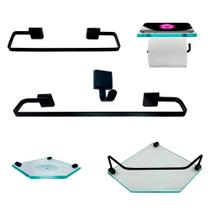 Kit Para Banheiro Platinum Luxo Premium Preto Vidro Sext Incolor Kit Para Banheiro Platinum Luxo Premium Preto Vidro Sext Incolor
