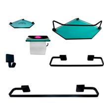 Kit Para Banheiro Platinum Luxo Premium Preto Vidro Sext Verde Kit Para Banheiro Platinum Luxo Premium Preto Vidro Sext Verde