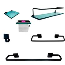 Kit Para Banheiro Platinum Luxo Premium Preto Vidro Verde