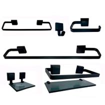 Kit Para Banheiro Platinum Luxo Preto Vidro Fumê