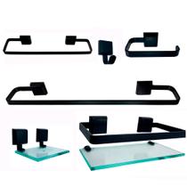 Kit Para Banheiro Platinum Luxo Preto Vidro Incolor Kit Para Banheiro Platinum Luxo Preto Vidro Incolor