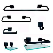 Kit Para Banheiro Platinum Luxo Preto Vidro Incolor Kit Para Banheiro Platinum Luxo Preto Vidro Incolor