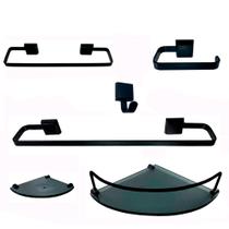 Kit Para Banheiro Platinum Luxo Preto Vidro Modelado Fumê