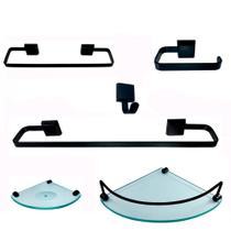 Kit Para Banheiro Platinum Luxo Preto Vidro Modelado Incolor