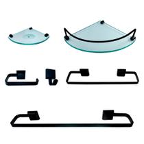 Kit Para Banheiro Platinum Luxo Preto Vidro Modelado Incolor