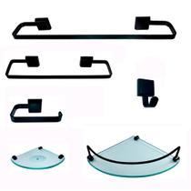 Kit Para Banheiro Platinum Luxo Preto Vidro Modelado Incolor Kit Para Banheiro Platinum Luxo Preto Vidro Modelado Incolor