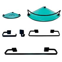 Kit Para Banheiro Platinum Luxo Preto Vidro Modelado Verde