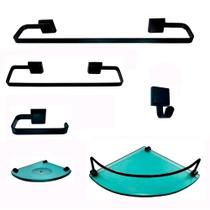 Kit Para Banheiro Platinum Luxo Preto Vidro Modelado Verde Kit Para Banheiro Platinum Luxo Preto Vidro Modelado Verde