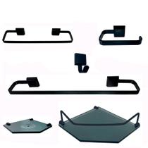 Kit Para Banheiro Platinum Luxo Preto Vidro Sextavado Fumê