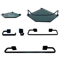 Kit Para Banheiro Platinum Luxo Preto Vidro Sextavado Fumê