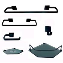 Kit Para Banheiro Platinum Luxo Preto Vidro Sextavado Fumê