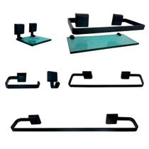 Kit Para Banheiro Platinum Luxo Preto Vidro Verde