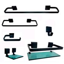 Kit Para Banheiro Platinum Luxo Preto Vidro Verde Kit Para Banheiro Platinum Luxo Preto Vidro Verde