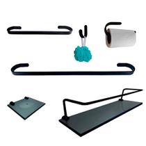 Kit Para Banheiro Platinum Preto Vidro Fumê