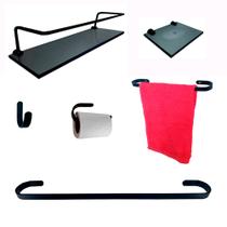 Kit Para Banheiro Platinum Preto Vidro Fumê