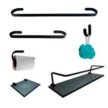 Kit Para Banheiro Platinum Preto Vidro Fumê