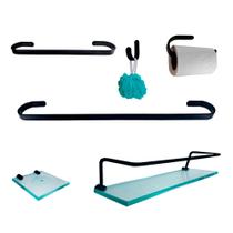 Kit Para Banheiro Platinum Preto Vidro Incolor
