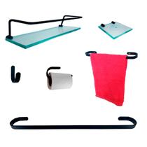 Kit Para Banheiro Platinum Preto Vidro Incolor