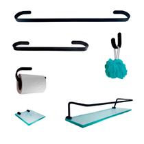 Kit Para Banheiro Platinum Preto Vidro Incolor