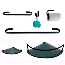 Kit Para Banheiro Platinum Preto Vidro Modelado Fumê