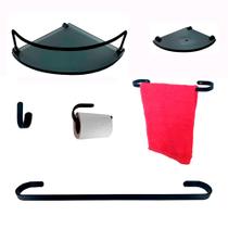 Kit Para Banheiro Platinum Preto Vidro Modelado Fumê Kit Para Banheiro Platinum Preto Vidro Modelado Fumê