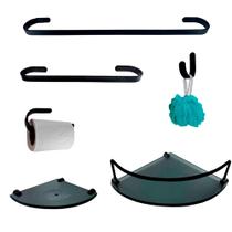 Kit Para Banheiro Platinum Preto Vidro Modelado Fumê