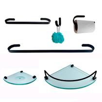 Kit Para Banheiro Platinum Preto Vidro Modelado Incolor