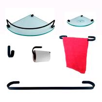 Kit Para Banheiro Platinum Preto Vidro Modelado Incolor