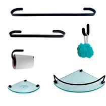 Kit Para Banheiro Platinum Preto Vidro Modelado Incolor