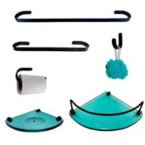 Kit Para Banheiro Platinum Preto Vidro Modelado Verde