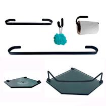 Kit Para Banheiro Platinum Preto Vidro Sextavado Fumê