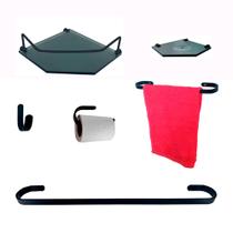 Kit Para Banheiro Platinum Preto Vidro Sextavado Fumê