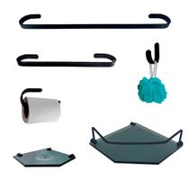 Kit Para Banheiro Platinum Preto Vidro Sextavado Fumê