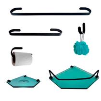 Kit Para Banheiro Platinum Preto Vidro Sextavado Verde